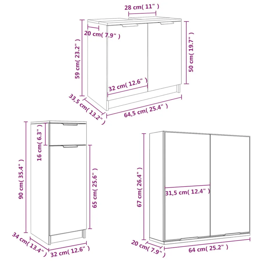Meubles de salle de bain 4 pcs Blanc Bois d'ingénierie - 11