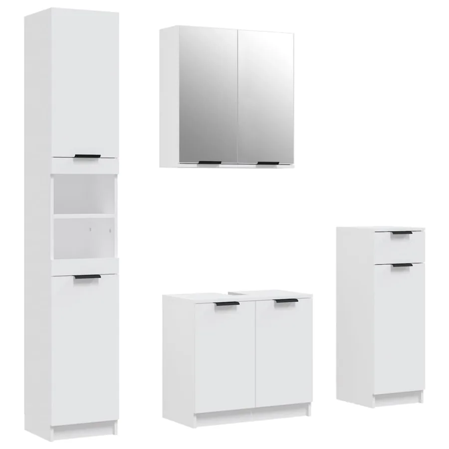 Meubles de salle de bain 4 pcs Blanc Bois d'ingénierie - 2