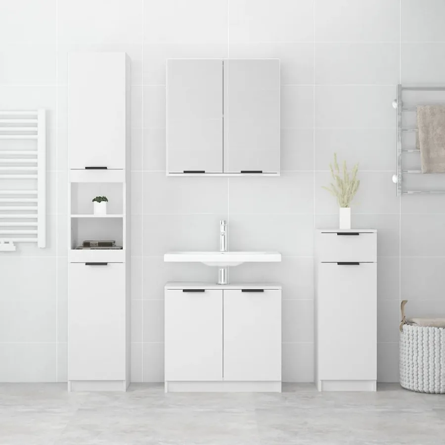 Meubles de salle de bain 4 pcs Blanc Bois d'ingénierie - 3