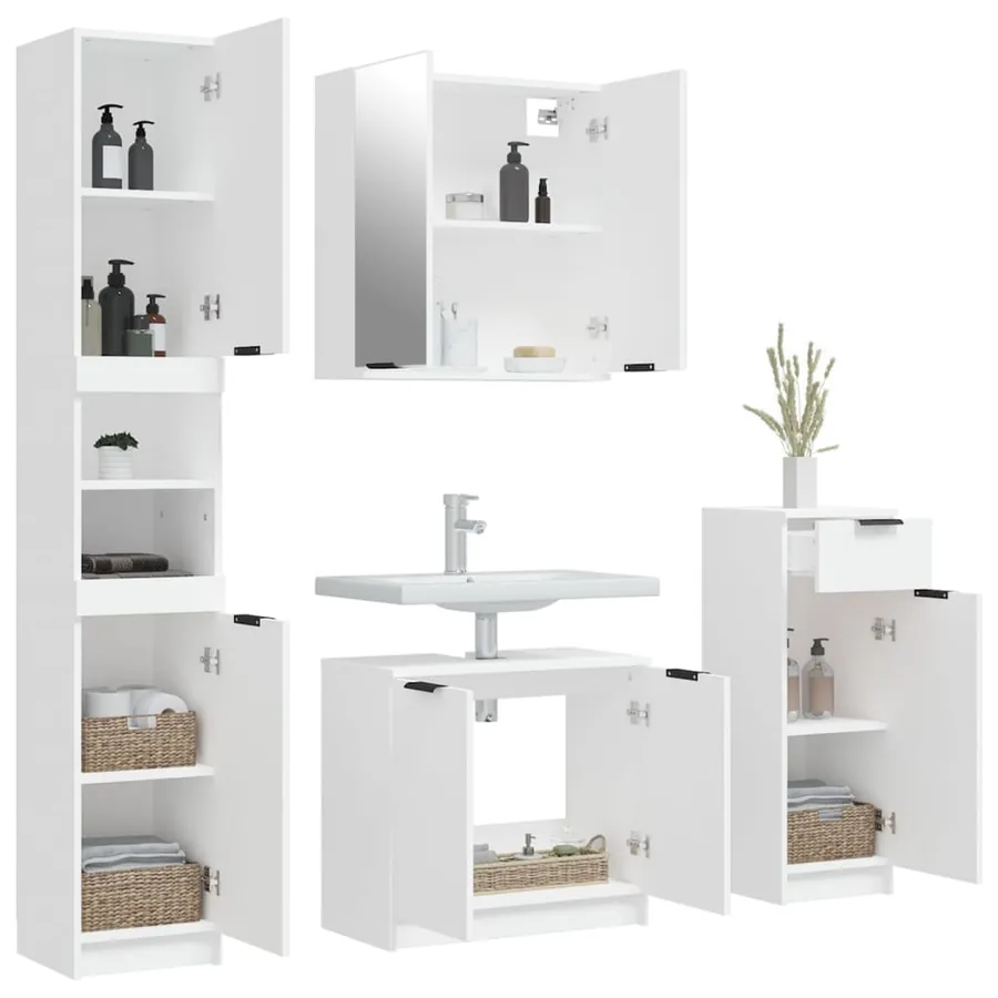 Meubles de salle de bain 4 pcs Blanc Bois d'ingénierie - 4