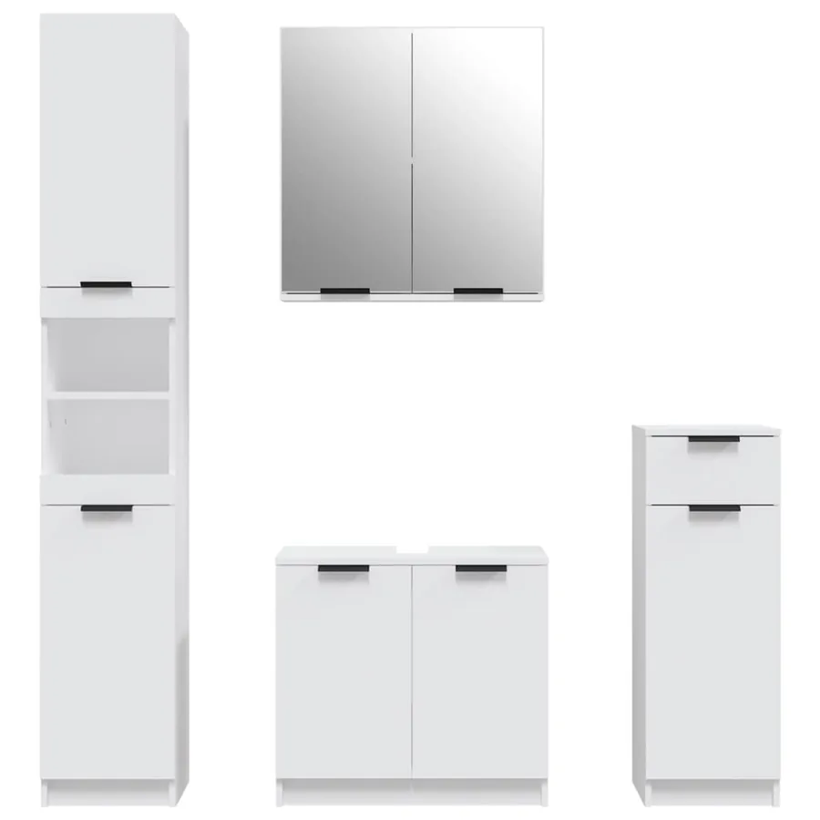 Meubles de salle de bain 4 pcs Blanc Bois d'ingénierie - 5