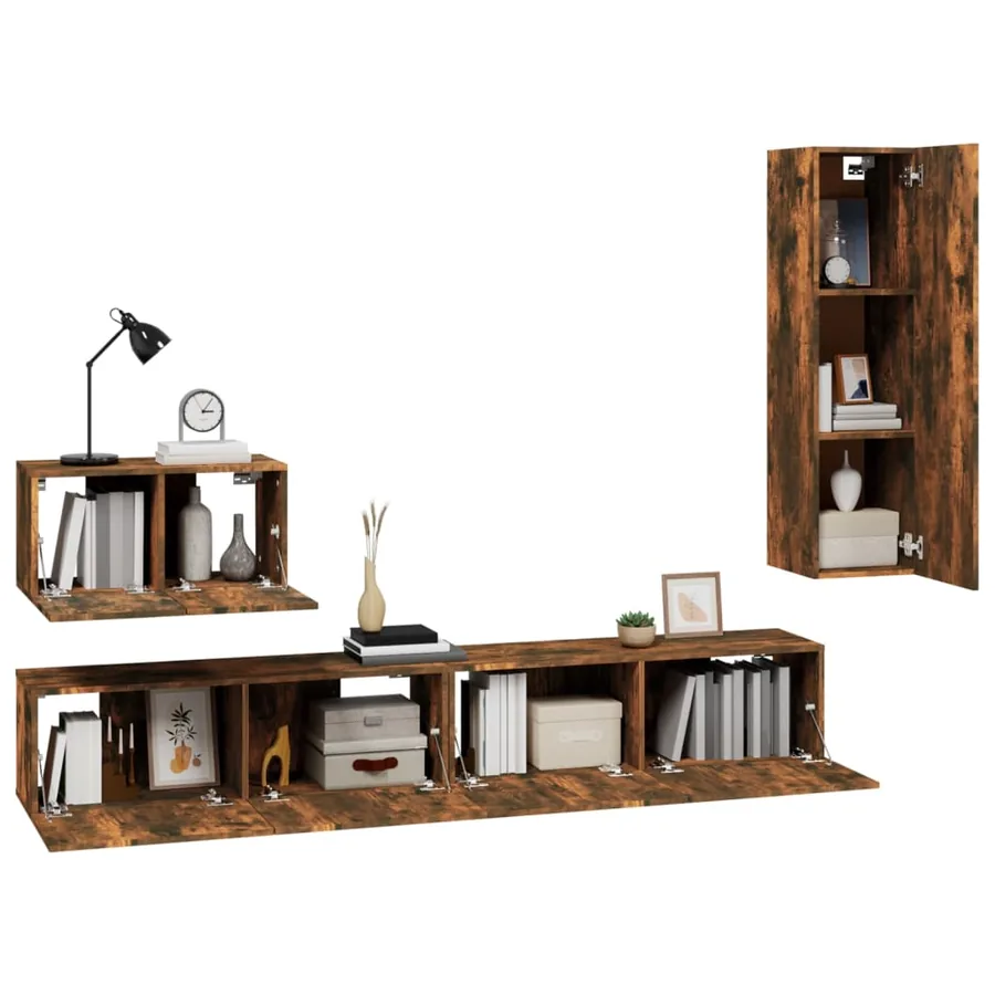 Ensemble de meubles TV 4 pcs Chêne fumé Bois d'ingénierie - 4