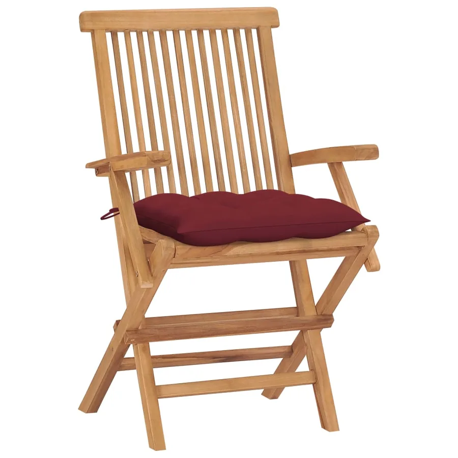 Chaises de jardin avec coussins rouge bordeaux lot de 4 Teck - 2