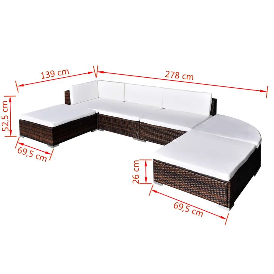 Salon de jardin 6 pcs avec coussins Résine tressée Marron - 5