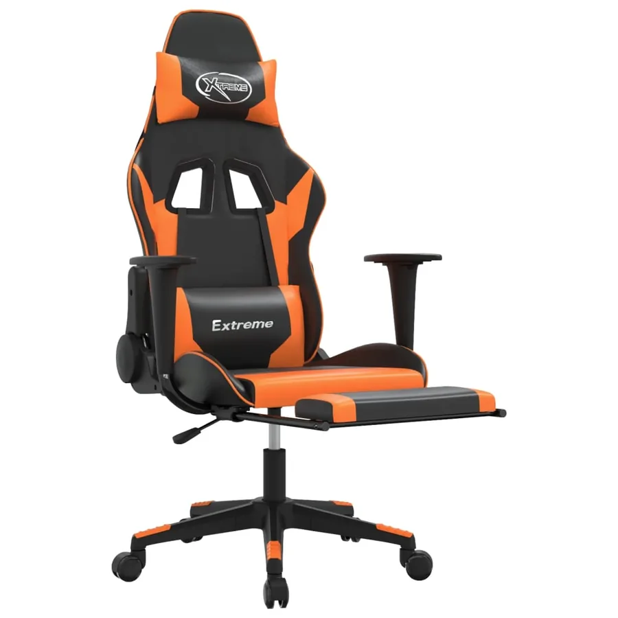 Chaise de jeu de massage et repose-pied Noir orange Similicuir - 3