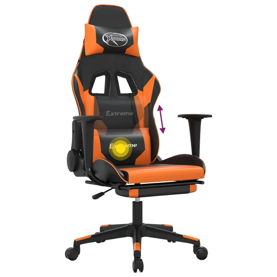 Chaise de jeu de massage et repose-pied Noir orange Similicuir - 8