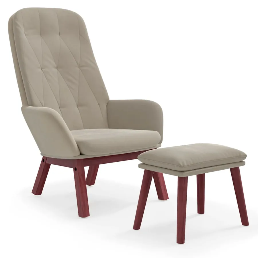 Chaise de relaxation avec repose-pied Gris clair Velours - 2