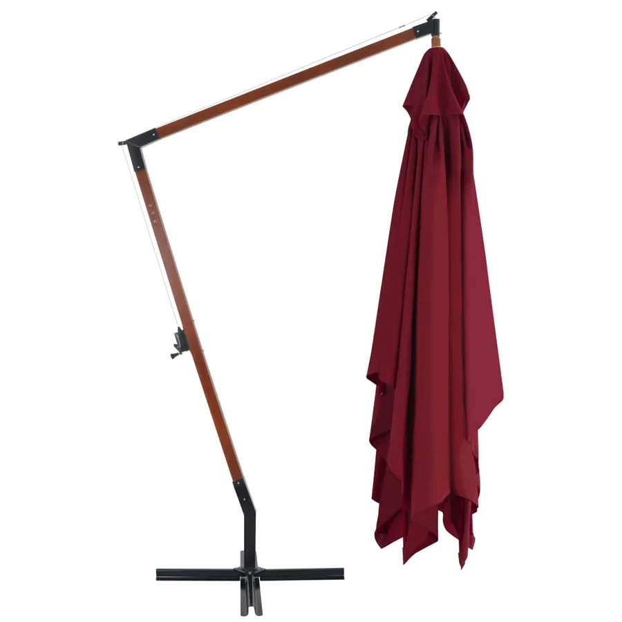 Parasol de jardin en porte-à-faux et mât en bois rouge bordeaux - 3