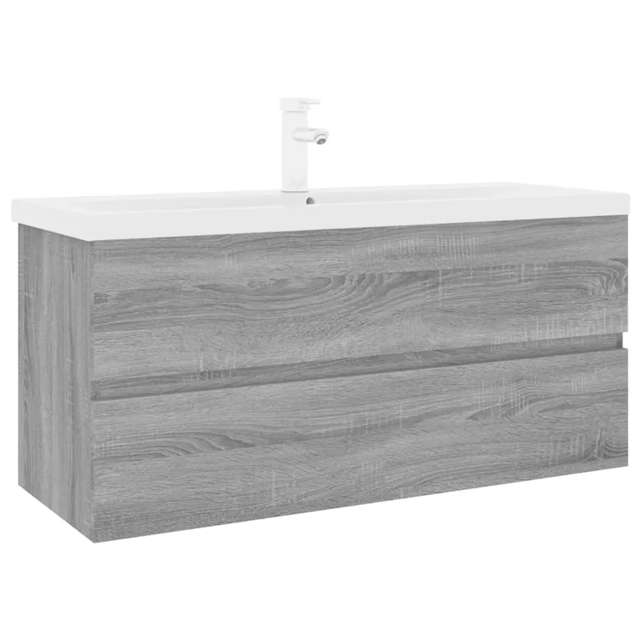 Meuble lavabo avec bassin intégré Sonoma gris Bois d'ingénierie - 2