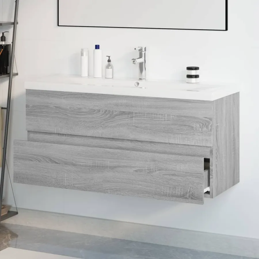 Meuble lavabo avec bassin intégré Sonoma gris Bois d'ingénierie - 4