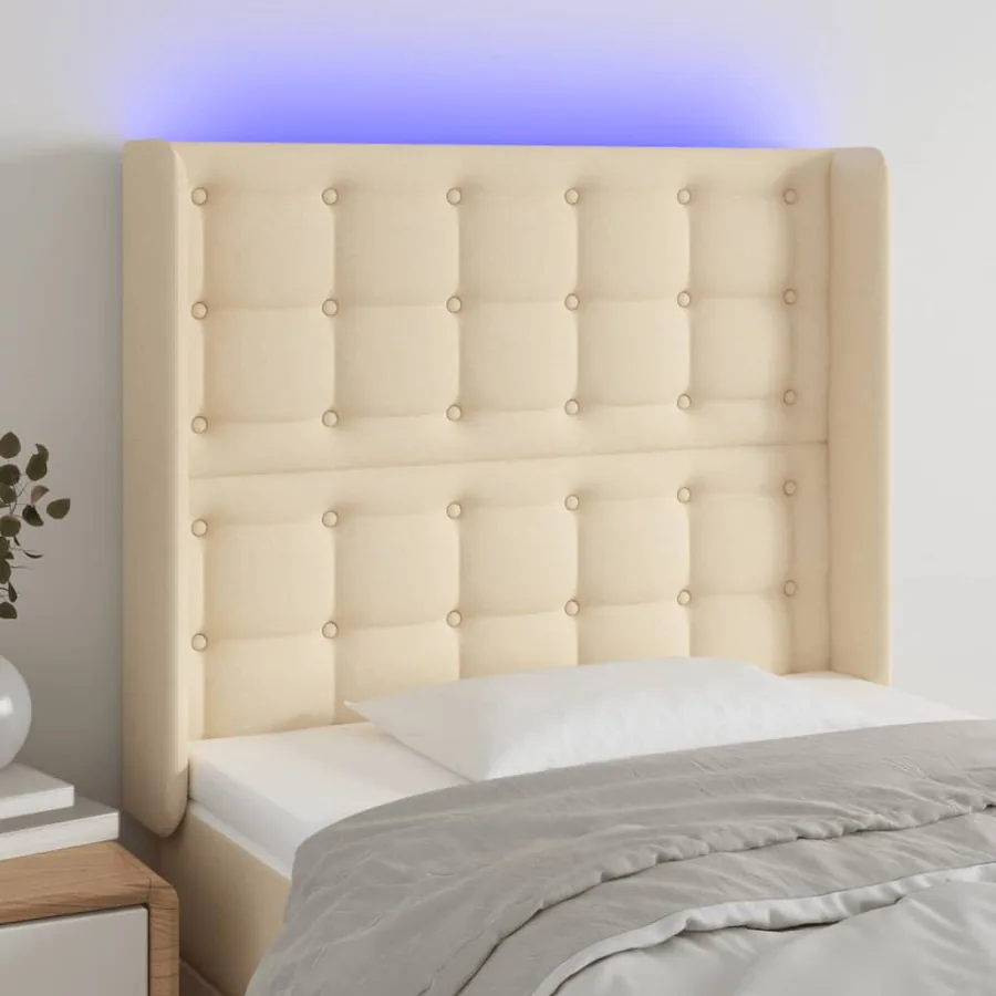 Tête de lit à LED Crème 83x16x118/128 cm Tissu