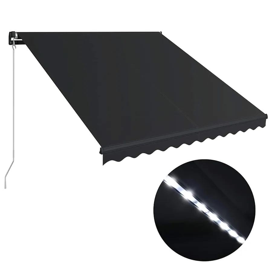 Auvent manuel rétractable avec LED 300x250 cm Anthracite - 2