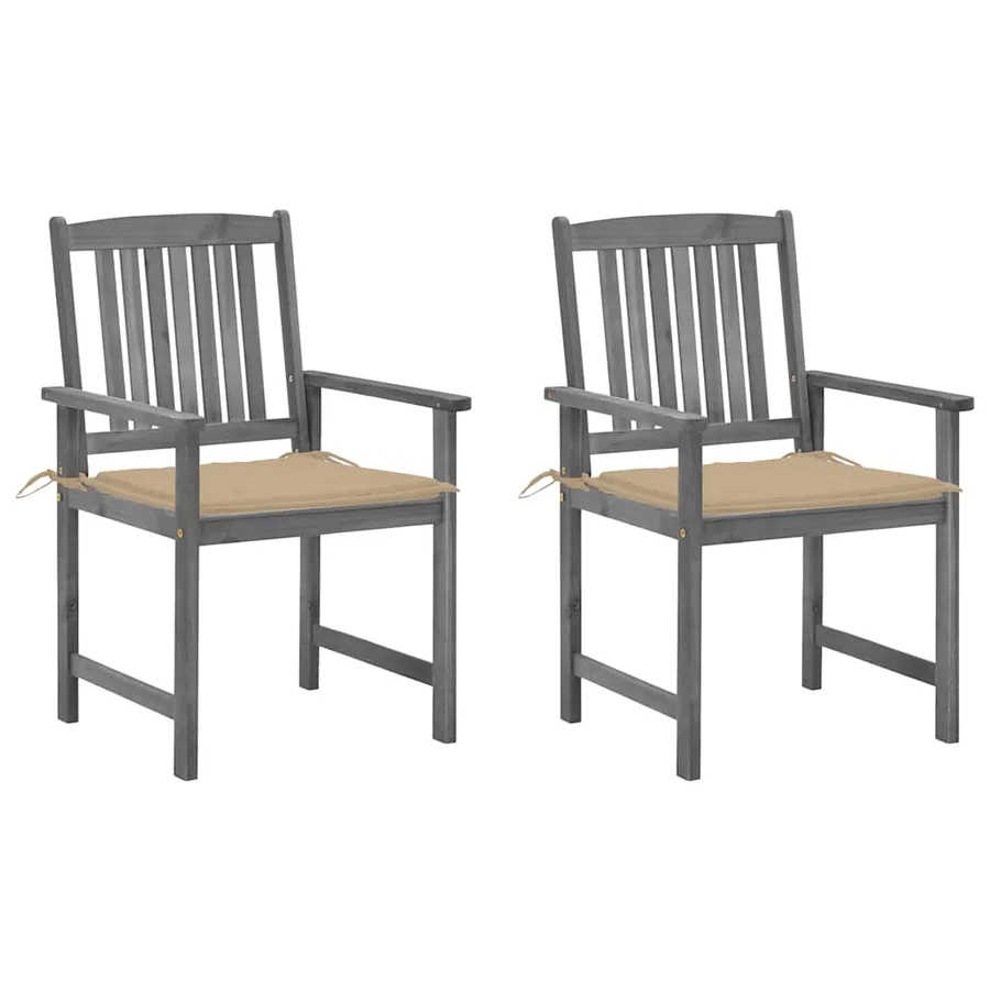 Chaises de jardin et coussins lot de 2 Gris Bois acacia massif