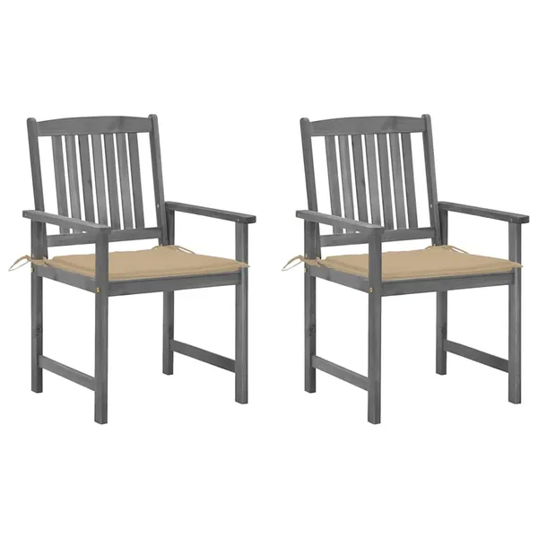 Chaises de jardin et coussins lot de 2 Gris Bois acacia massif