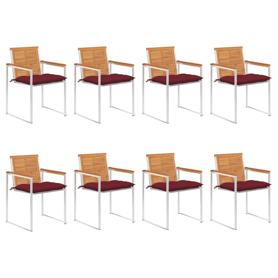 Chaises de jardin lot de 8 avec coussins Bois d'acacia solide
