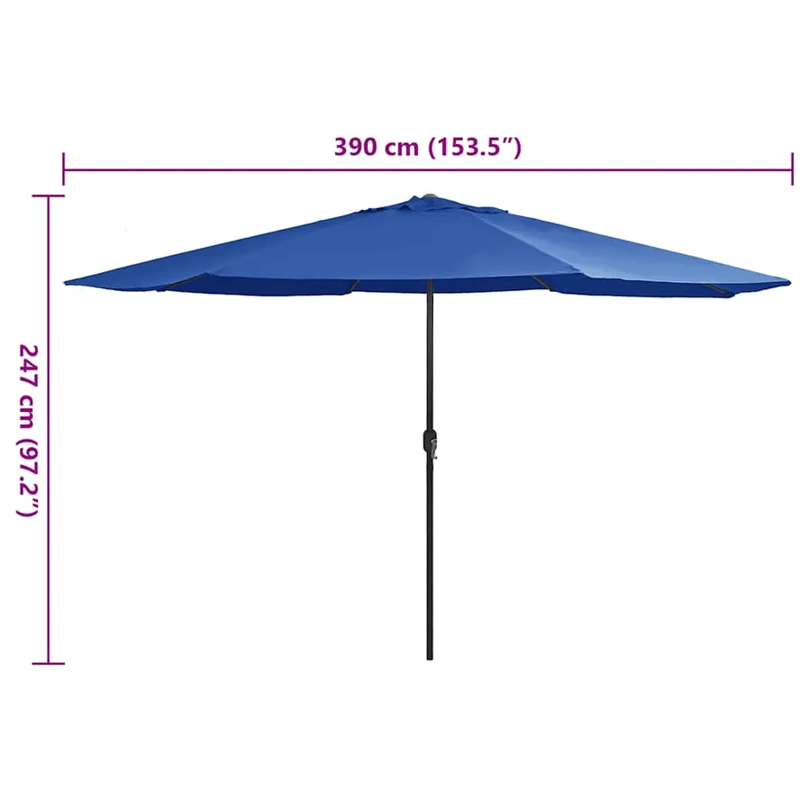 Parasol de jardin avec mât en métal 390 cm bleu azuré - 7