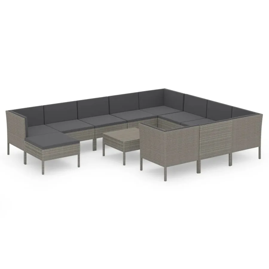 Salon de jardin 12 pcs avec coussins Résine tressée Gris - 2