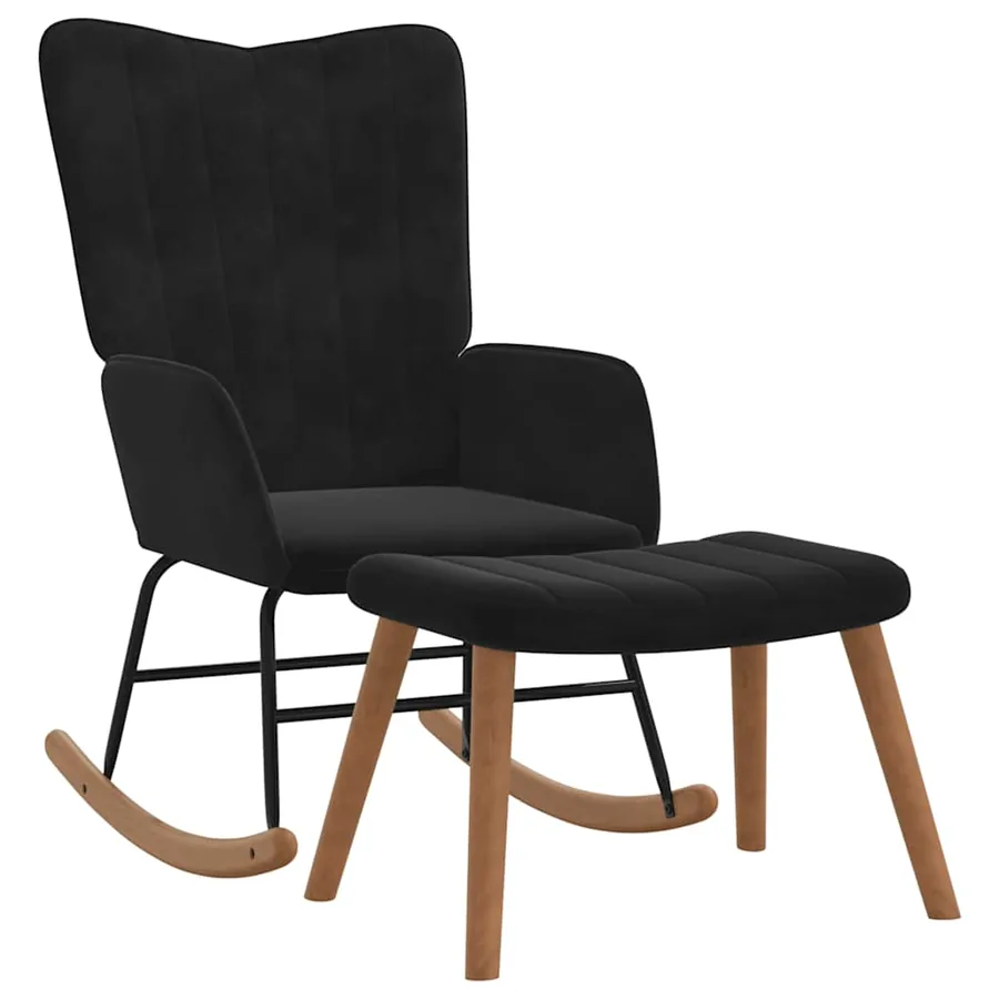 Chaise à bascule avec repose-pied Noir Velours - 2