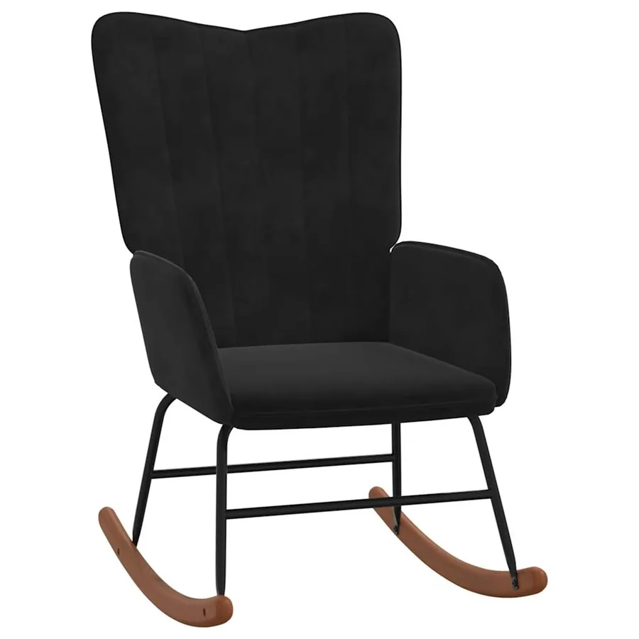 Chaise à bascule avec repose-pied Noir Velours - 4