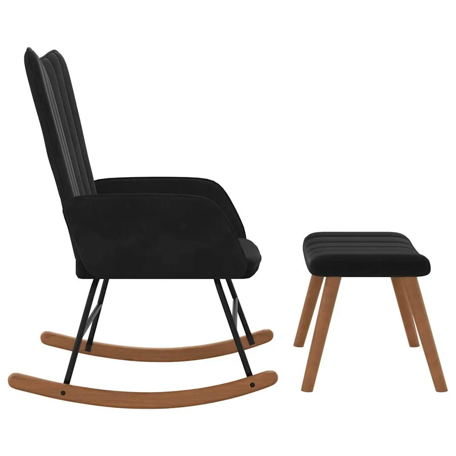 Chaise à bascule avec repose-pied Noir Velours - 6