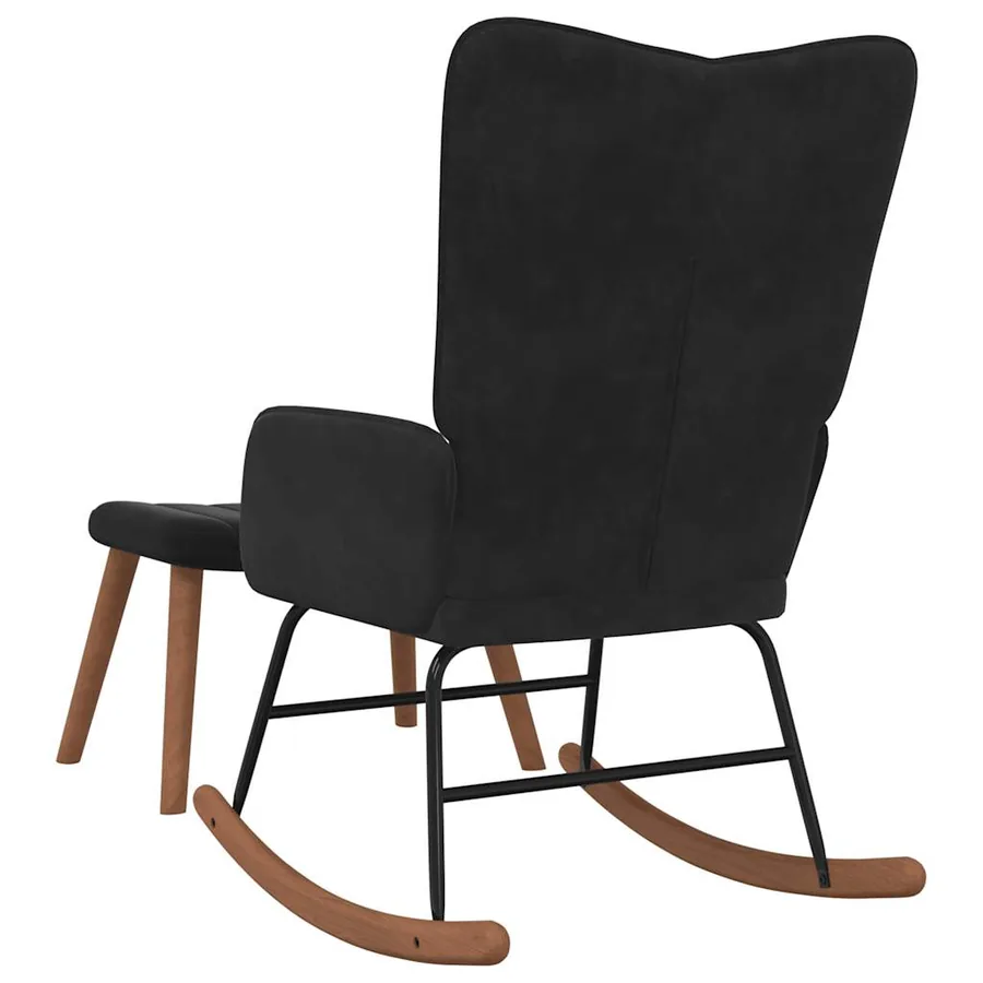 Chaise à bascule avec repose-pied Noir Velours - 7