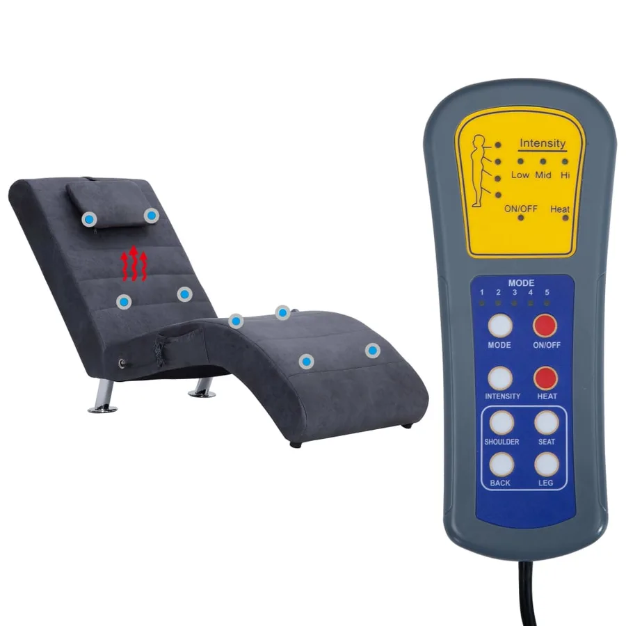 Chaise longue de massage avec oreiller Gris Similicuir daim - 10
