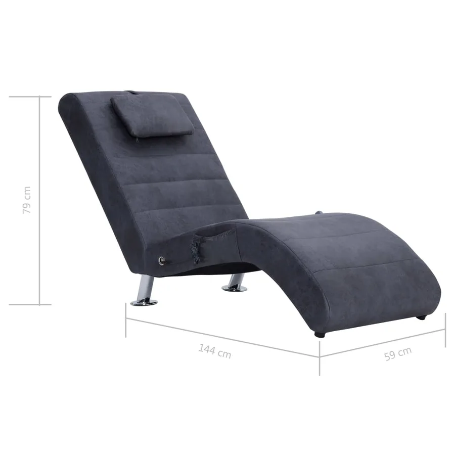 Chaise longue de massage avec oreiller Gris Similicuir daim - 11