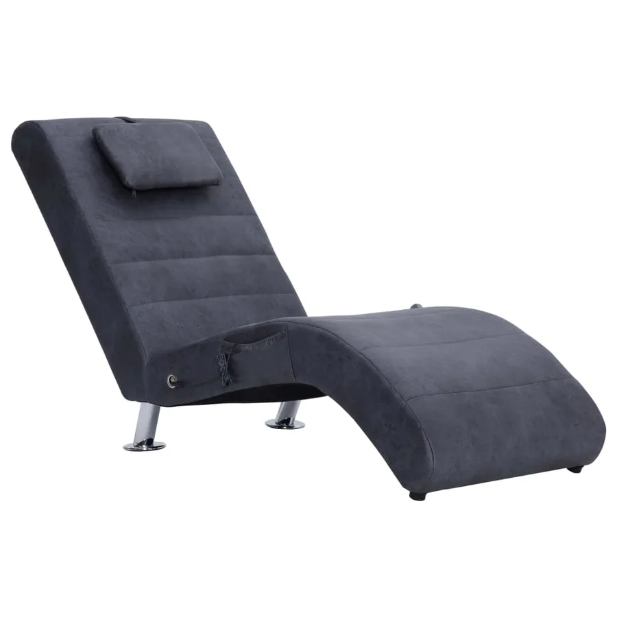 Chaise longue de massage avec oreiller Gris Similicuir daim - 2