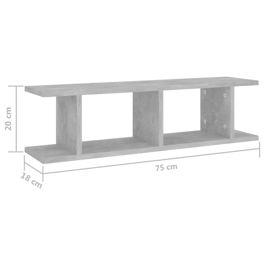 Étagères murales 2 pcs Gris béton 75x18x20 cm bois d'ingénierie - 7