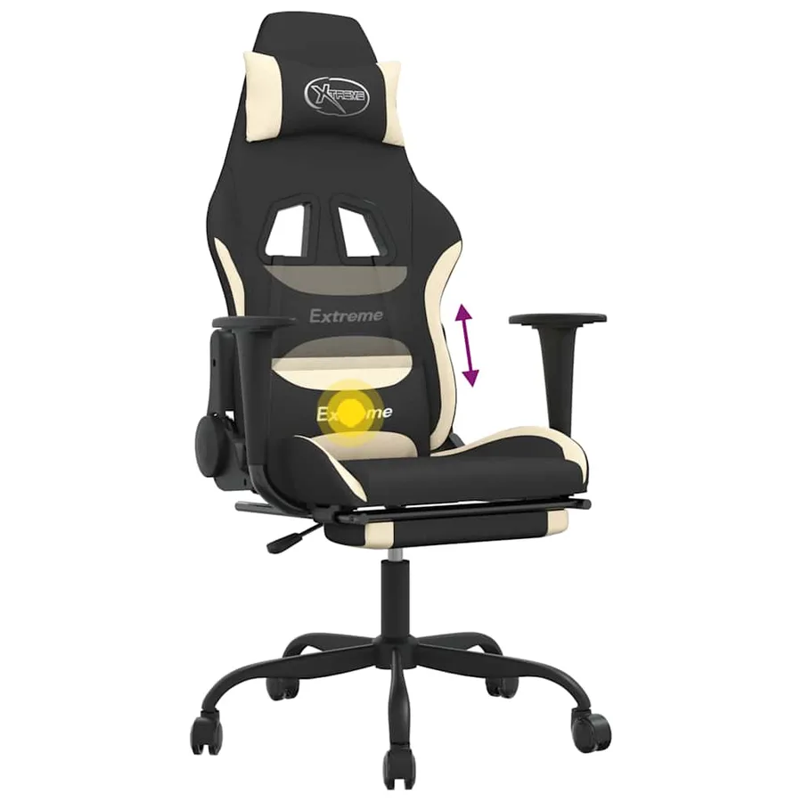 Chaise de jeu de massage avec repose-pied Noir et crème Tissu - 12