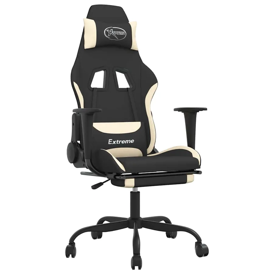 Chaise de jeu de massage avec repose-pied Noir et crème Tissu - 2