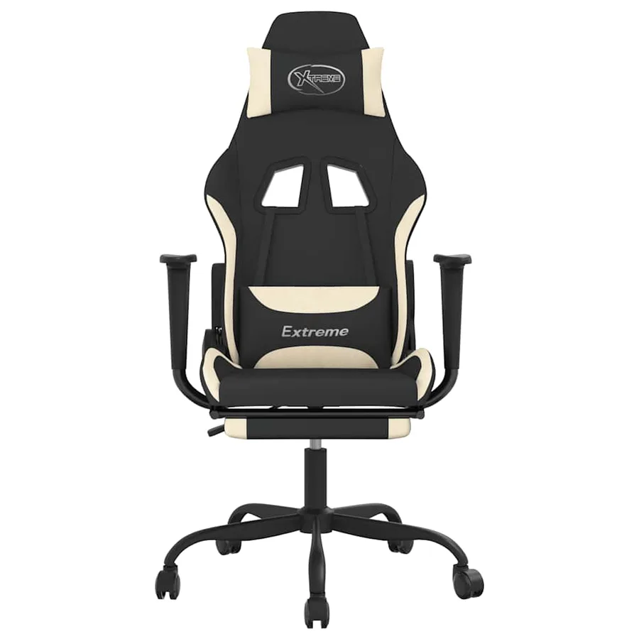 Chaise de jeu de massage avec repose-pied Noir et crème Tissu - 3