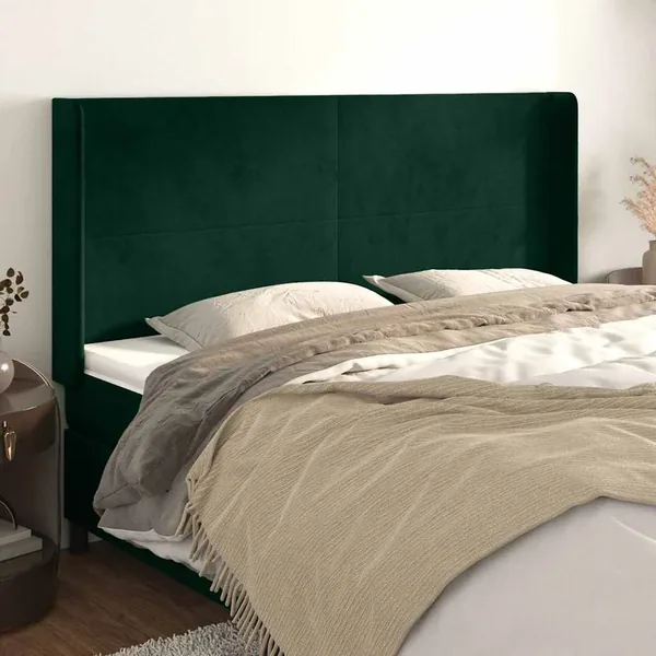 Tête de lit avec oreilles Vert foncé 183x16x118/128 cm Velours