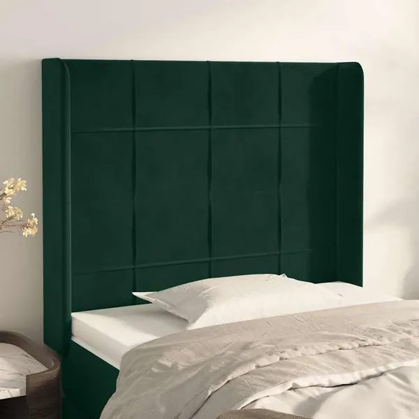 Tête de lit avec oreilles Vert foncé 83x16x118/128 cm Velours