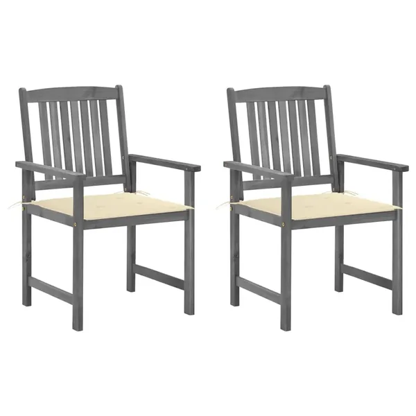 Chaises de jardin et coussins lot de 2 Gris Bois acacia massif