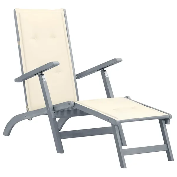 Chaise longue d'extérieur repose-pied et coussin Acacia solide