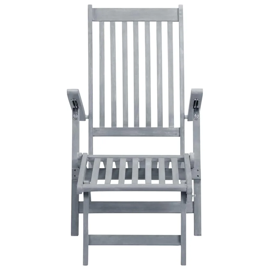 Chaise longue d'extérieur repose-pied et coussin Acacia solide - 3