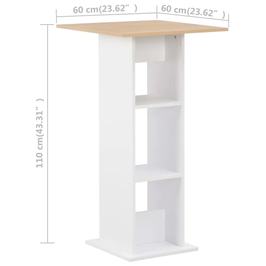 Table de bar Blanc et chêne Sonoma 60x60x110 cm - 6