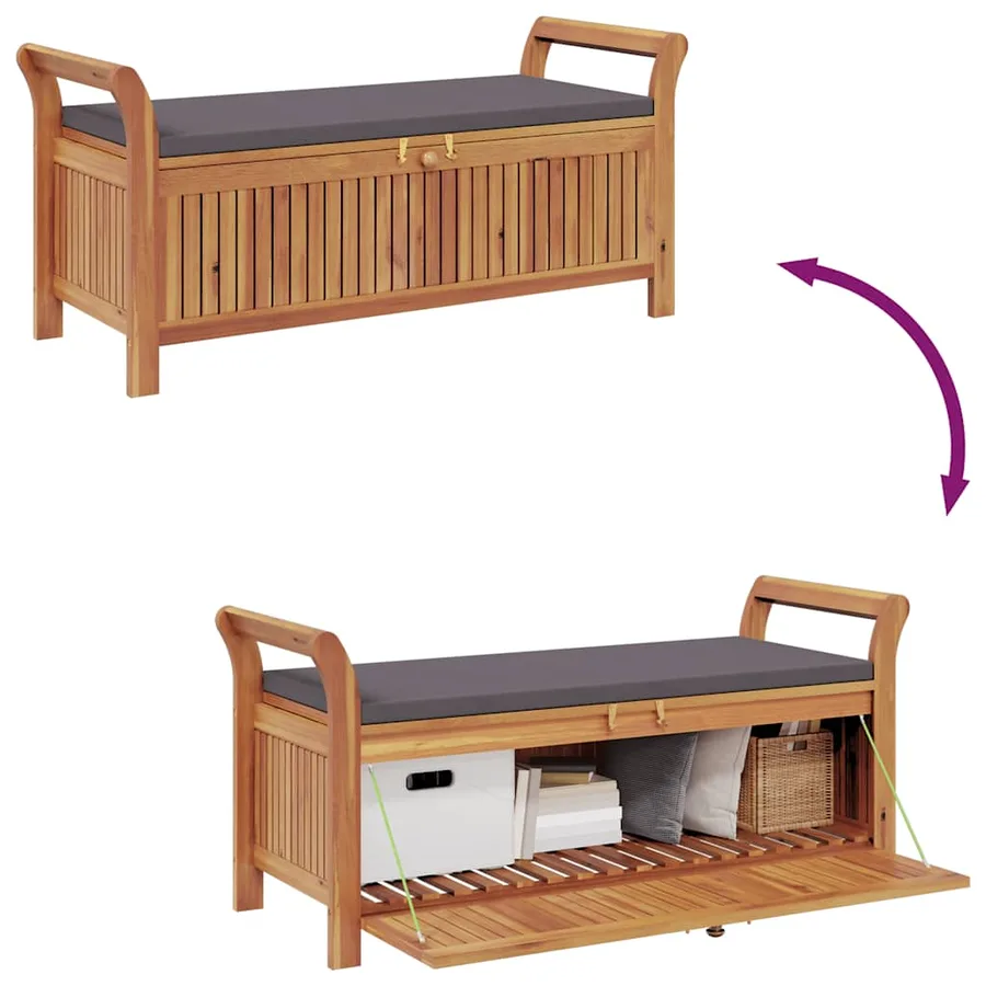 Banc de rangement de jardin avec coussin 126 cm Bois d'acacia - 9
