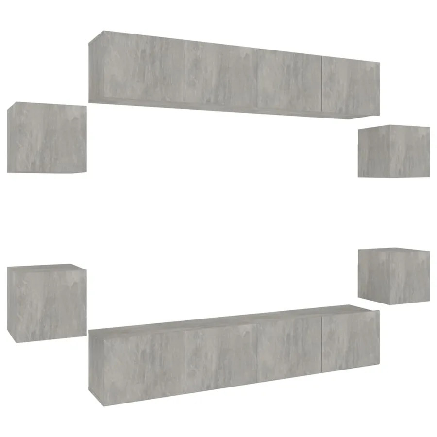 Ensemble de meubles TV 8 pcs Gris béton Bois d'ingénierie - 2