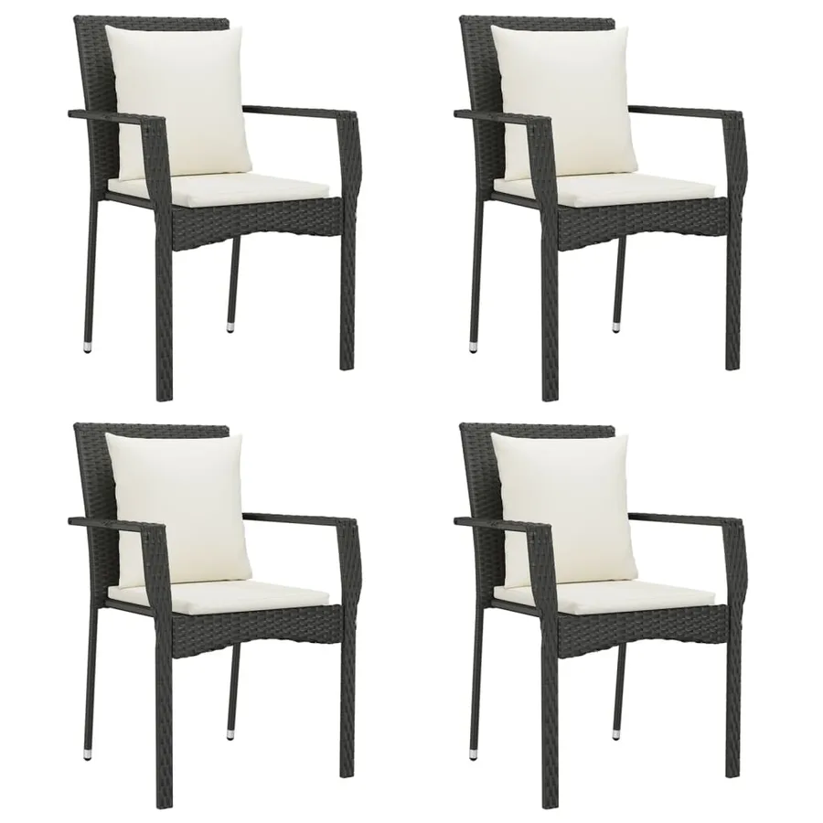 Chaises de jardin lot de 4 avec coussins Résine tressée Noir - 2