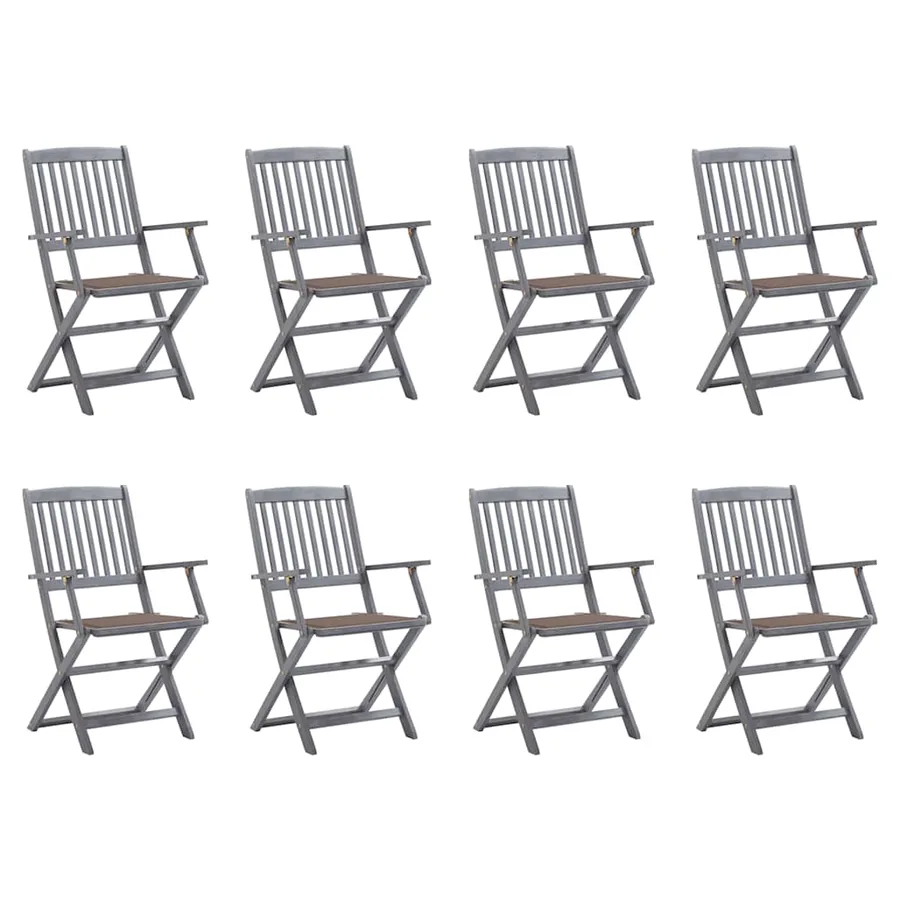Chaises pliables d'extérieur lot de 8 et coussins Bois d'acacia