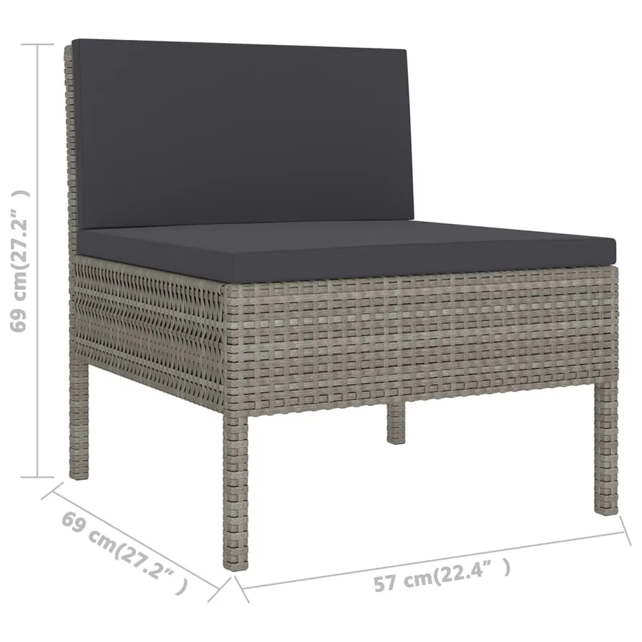 Salon de jardin 9 pcs avec coussins Résine tressée Gris - 6