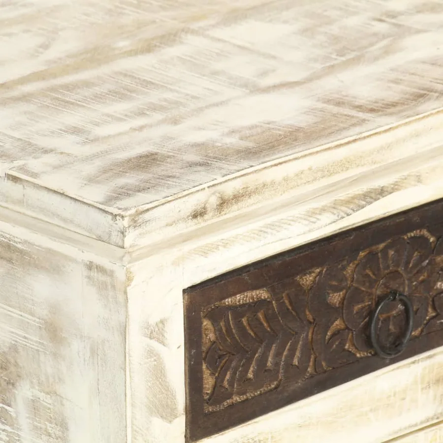 Table de chevet Blanc 40 x 30 x 50 cm Bois de manguier massif - 4