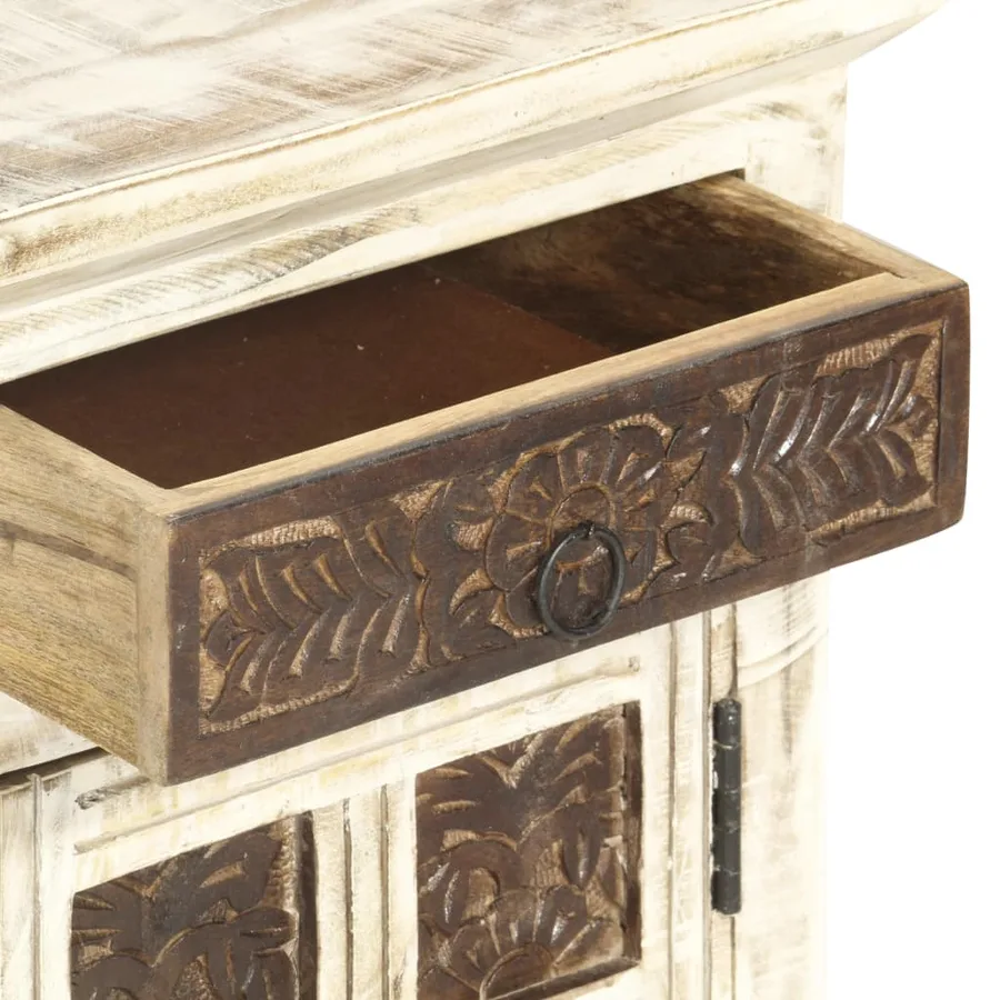 Table de chevet Blanc 40 x 30 x 50 cm Bois de manguier massif - 5