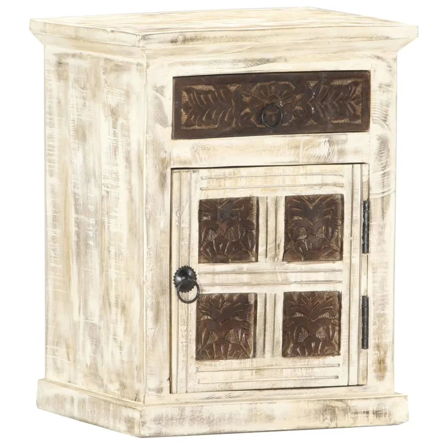 Table de chevet Blanc 40 x 30 x 50 cm Bois de manguier massif - 8