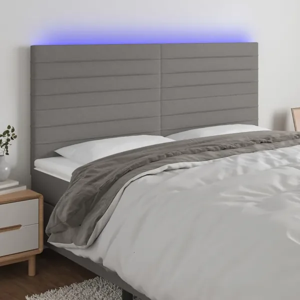 Tête de lit à LED Gris foncé 180x5x118/128 cm Tissu