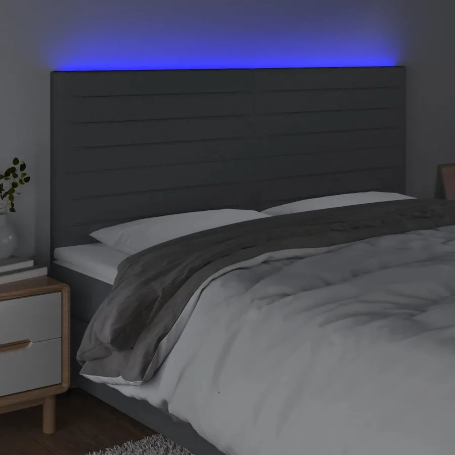 Tête de lit à LED Gris foncé 180x5x118/128 cm Tissu - 3