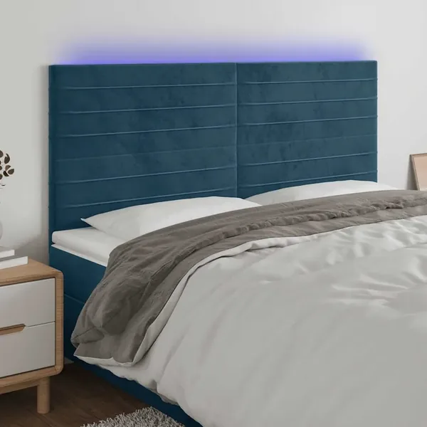 Tête de lit à LED Bleu foncé 160x5x118/128 cm Velours