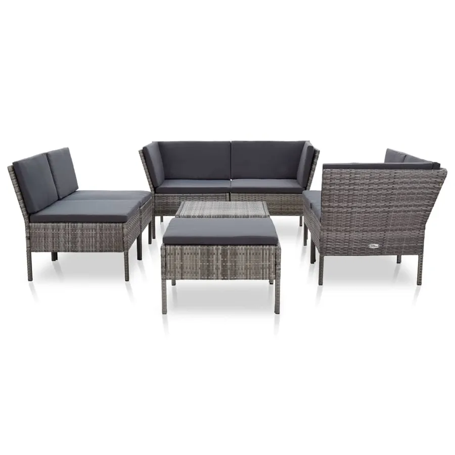 Salon de jardin 8 pcs avec coussins résine tressée gris - 2